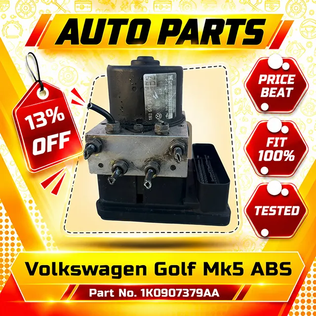 Used VW Golf Mk5 ABS pump and control module 1K0 907 379 AA, front view showing hydraulic block.